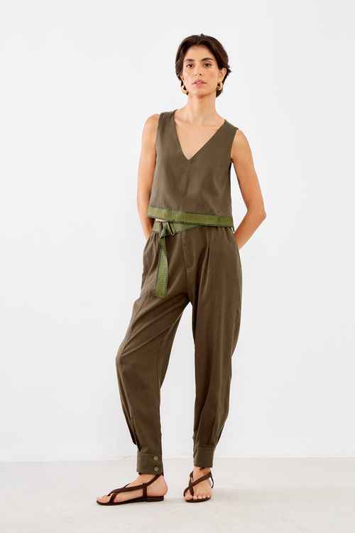 Blusa Casual Decote v - Verde Military