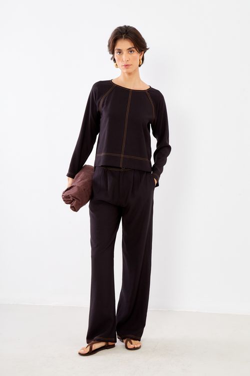Blusa Pespontos Mangas - Preto
