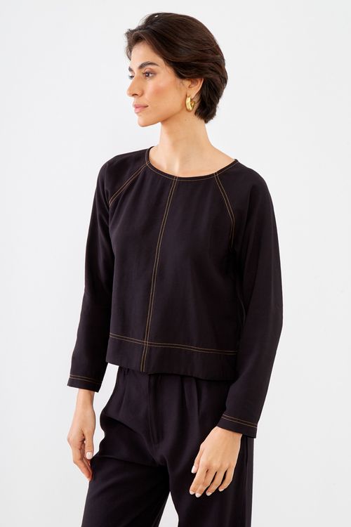 Blusa Pespontos Mangas - Preto