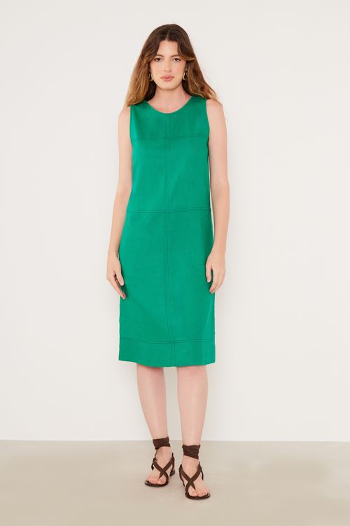 Vestido Midi Pespontado Recortes - Verde Voltas