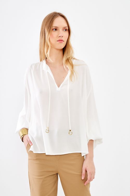 Blusa Casual Detalhe Ponteira - Off White