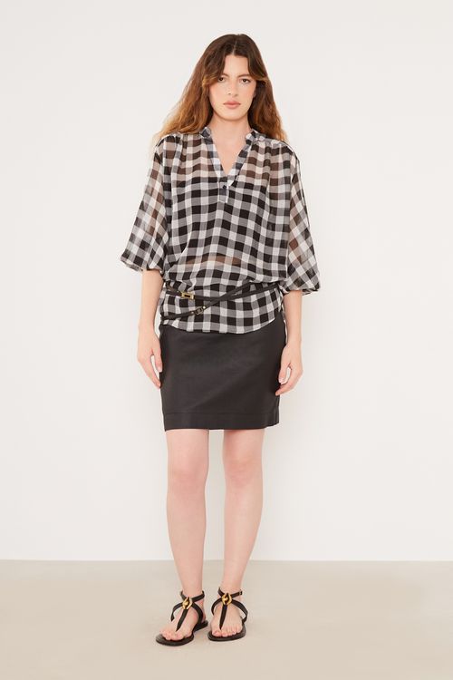 Blusa Bata Xadrez - Preto/Branco