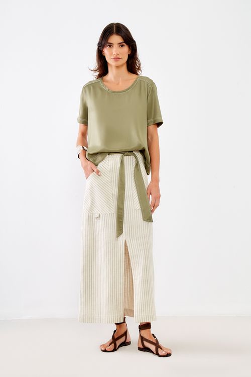 Blusa Casual Linho Decote - Verde Moss