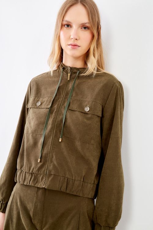 Bomber Casual Detalhe Elástico - Verde Military