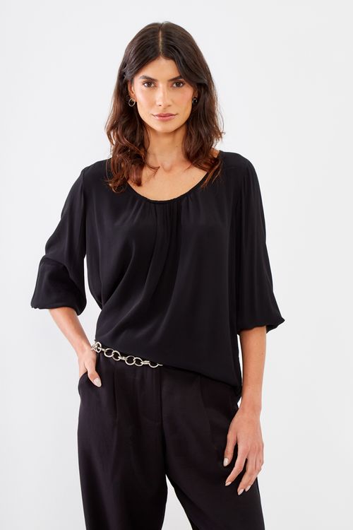 Blusa Detalhe Punho Casual - Preto