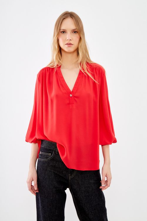 Blusa Casual Manga Bufante - Vermelho Scarlet