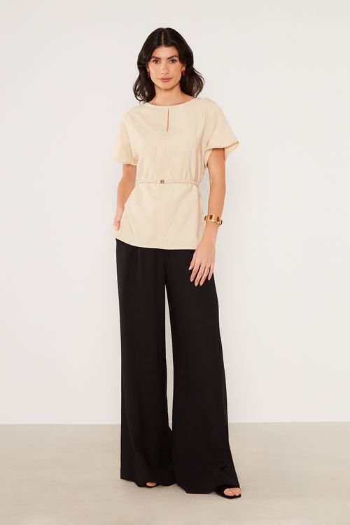 Blusa Casual Detalhe Decote - Off Rustica
