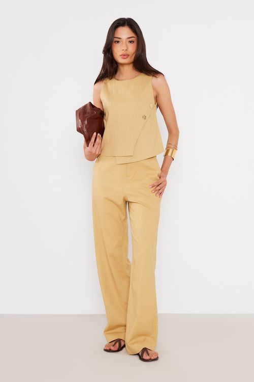 Calça Casual Detalhe Cós - Amarelo Dijon