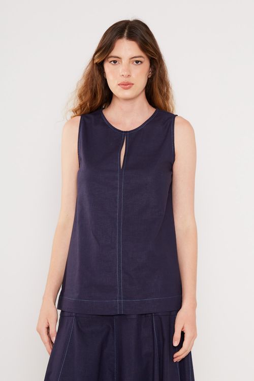 Blusa Casual Linho - Azul Marinho