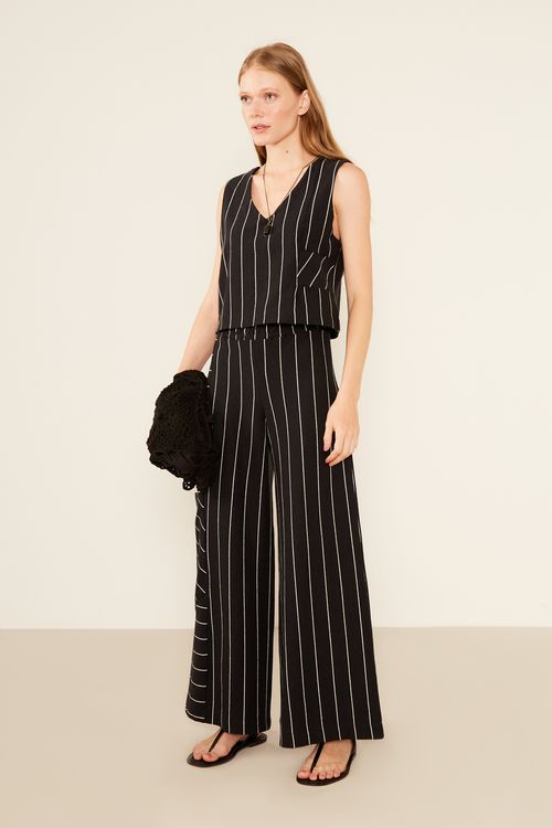 Regata Malha Listras Detalhe - Preto