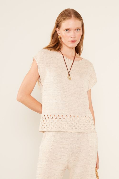 Blusa Tricot Barra Vazada - Cru