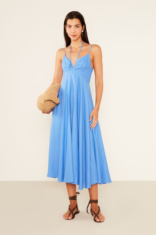 Vestido Casual Amarração Busto - Azul Marine