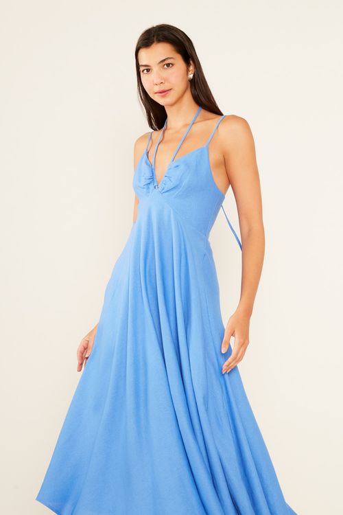 Vestido Casual Amarração Busto - Azul Marine