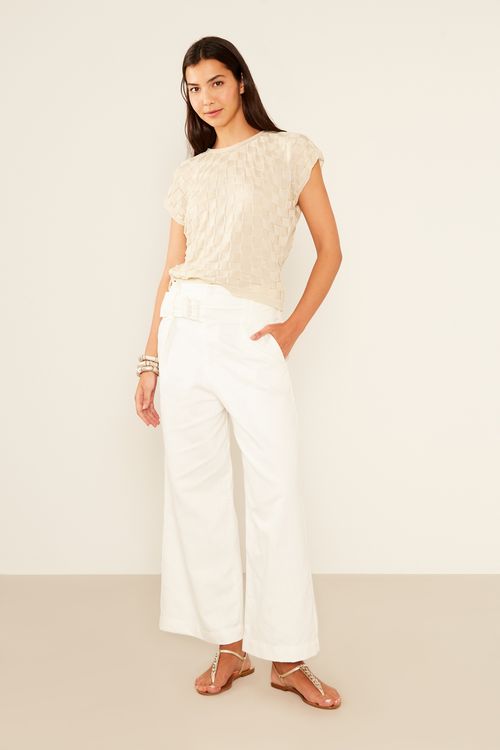 Blusa Tricot Quadradinhos - Off White