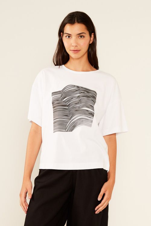 T-Shirt Malha Silk Gráfico - Branco