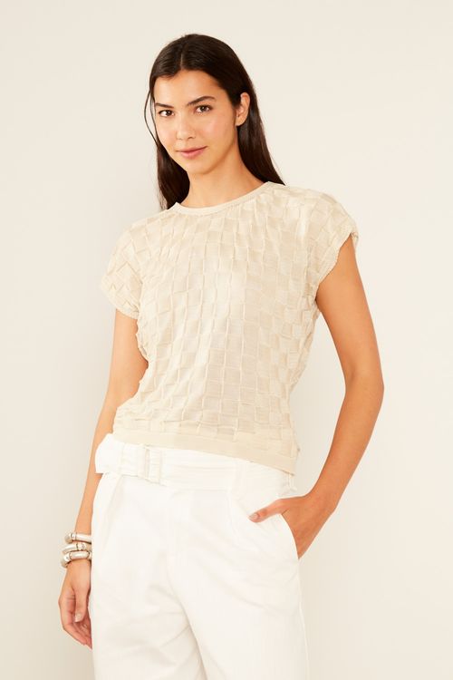 Blusa Tricot Quadradinhos - Off White