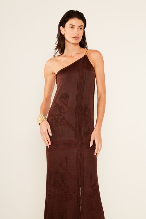 Vestido Tricot Lenço - Marrom Capuccino