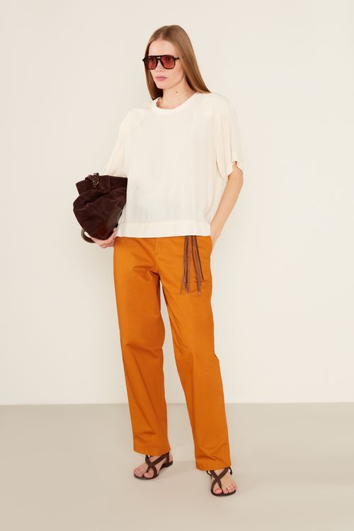 Blusa Casual Detalhe Ombro - Bege Areia