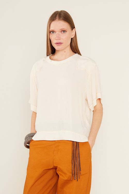 Blusa Casual Detalhe Ombro - Bege Areia