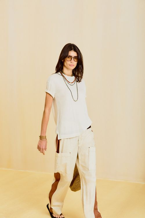 Calça Reta Linho Resinado - Cru