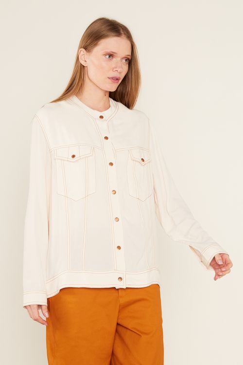 Jaqueta Casual Pespontos - Bege Areia