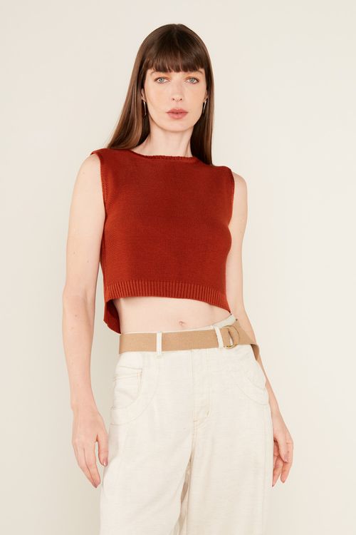 Regata Tricot Detalhe Barra - Ocre