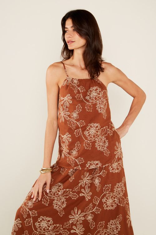 Blusa Casual Bordado - Marrom Capuccino