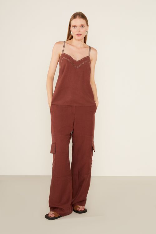 Blusa Casual Alça Gorgurão - Marrom Capuccino