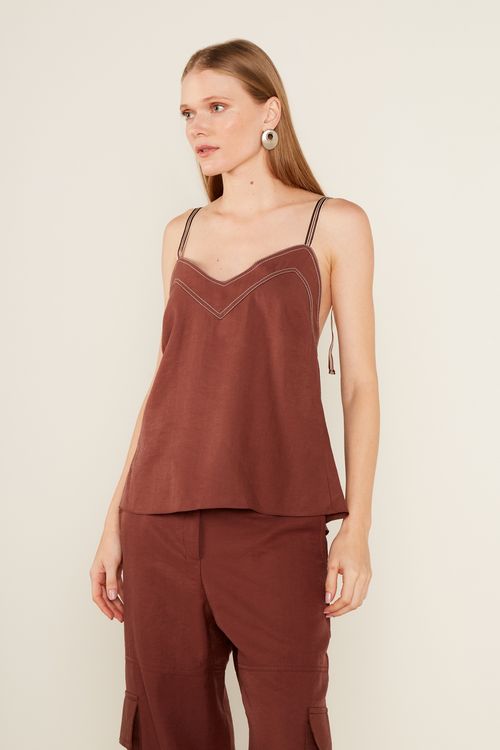 Blusa Casual Alça Gorgurão - Marrom Capuccino