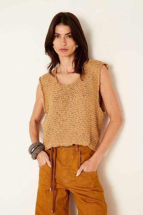 Blusa Tricot Decote u - Bege Nozes