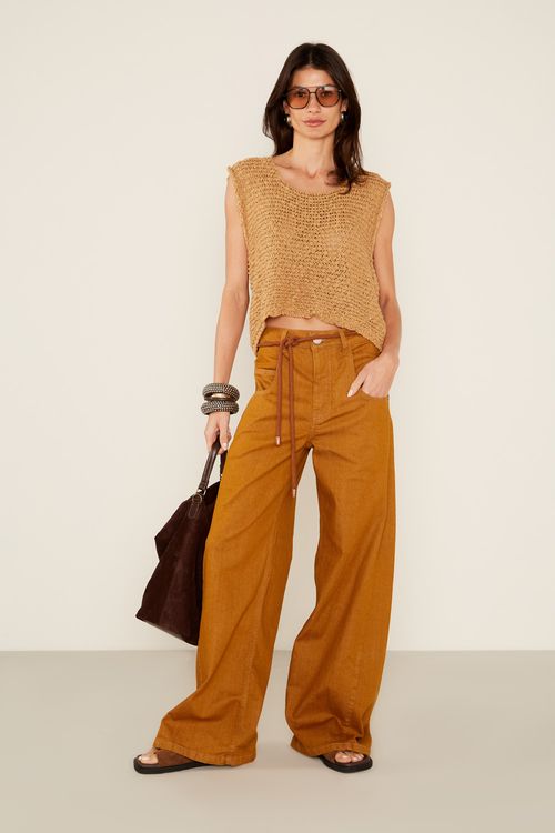 Blusa Tricot Decote u - Bege Nozes