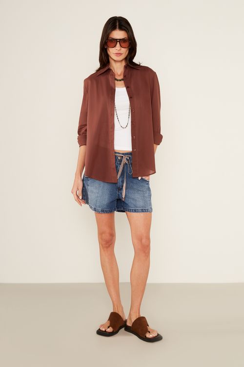 Camisa Algodão Botões - Marrom Capuccino