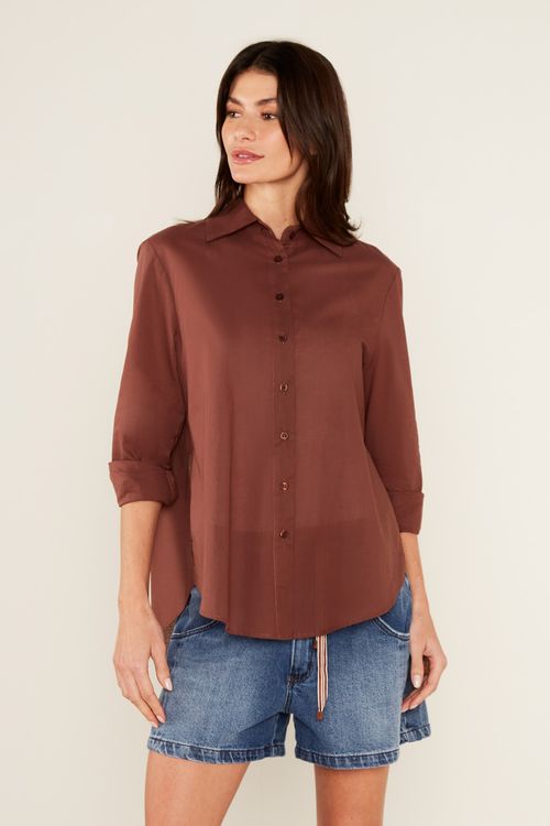 Camisa Algodão Botões - Marrom Capuccino