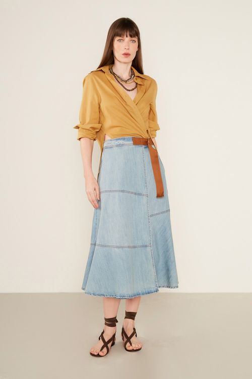 Saia Jeans Transpasse Recortes - Jeans