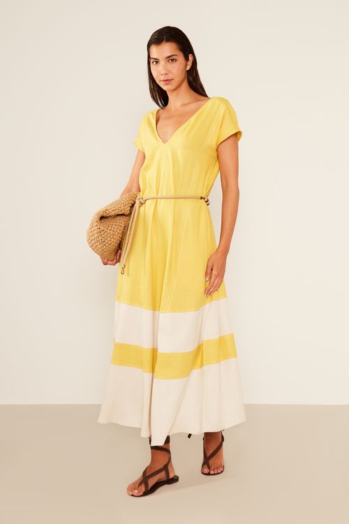Vestido Casual Bicolor - Amarelo Radiante