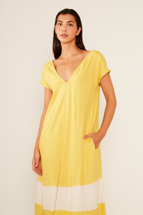 Vestido Casual Bicolor - Amarelo Radiante