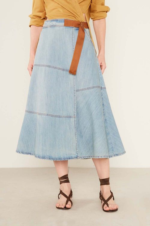 Saia Jeans Transpasse Recortes - Jeans