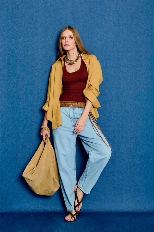 Calça Jeans Cenoura Cadarço - Jeans
