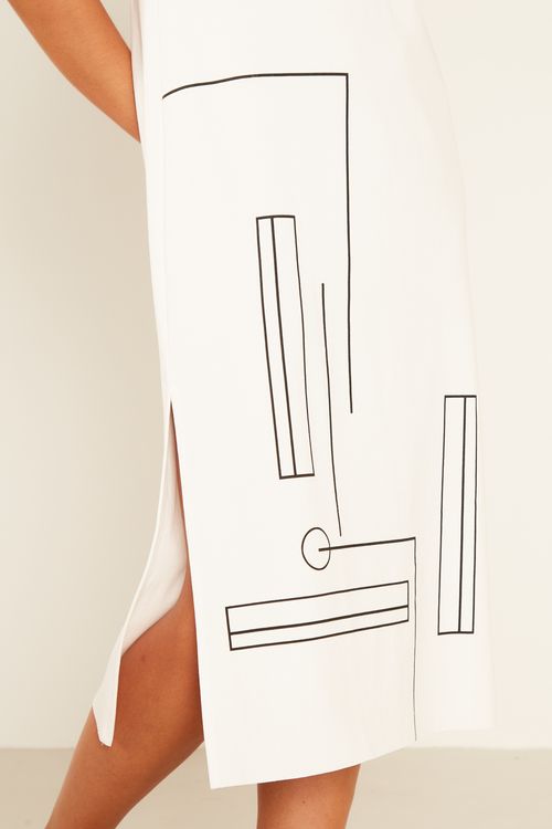 Vestido Malha Silk Geométrico - Off White