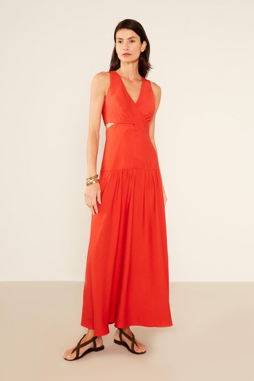 Vestido Casual Detalhe Decote - Vermelho Cherry  Ca