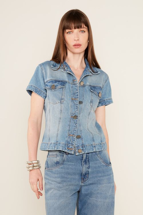 Blusa Jeans Manga Curta - Jeans