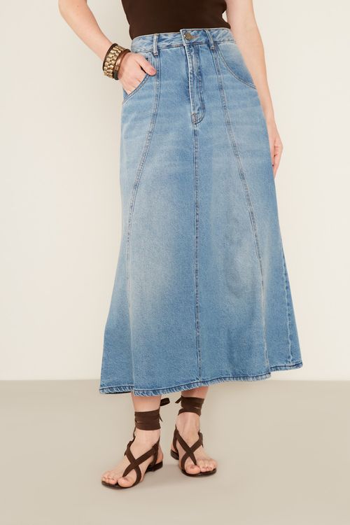 Saia Jeans Midi Sereia - Jeans