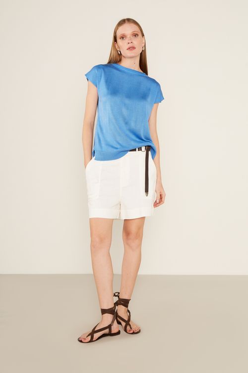 Short Casual Linho Bolsos - Off White