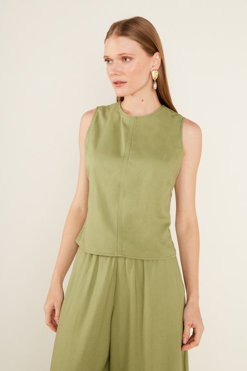 Blusa Casual Decote Costas - Verde Menta