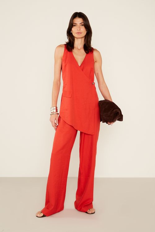 Macacão Transpasse Alfaiataria - Vermelho Cherry