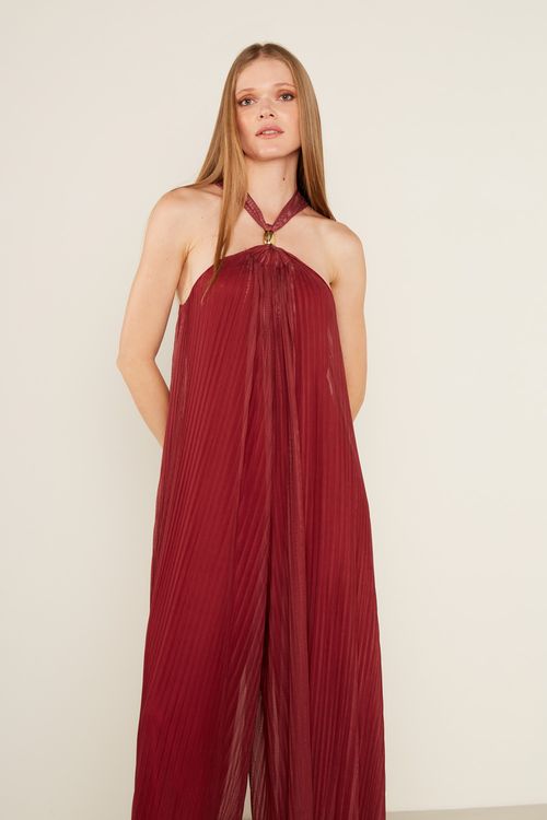 Macacão Malha Plissado - Castanho