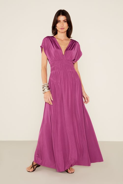 Vestido Malha Decote Pregas - Violeta Escuro