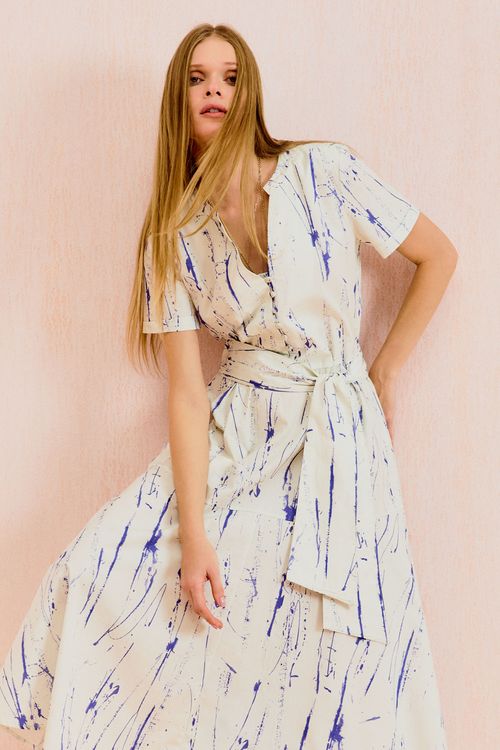 Vestido Manga Estampa Liz Off - Est Liz Off Azul