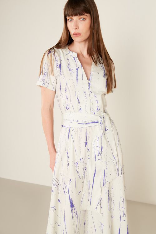 Vestido Manga Estampa Liz Off - Est Liz Off Azul