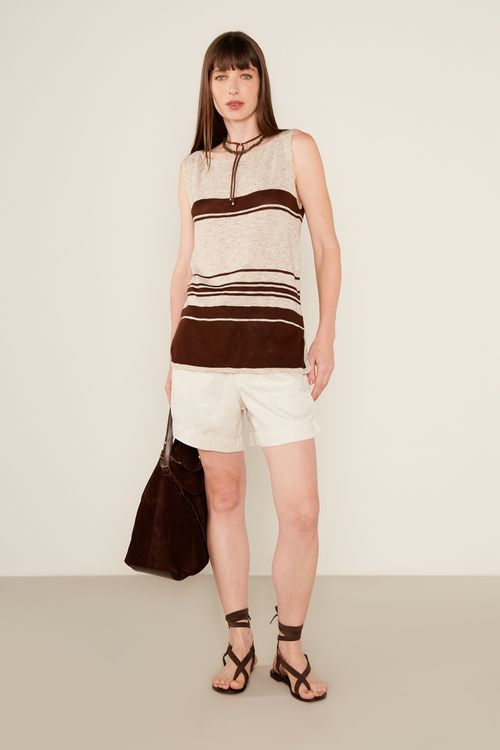 Blusa Tricot Listrada - Listra Cru C/ Marrom